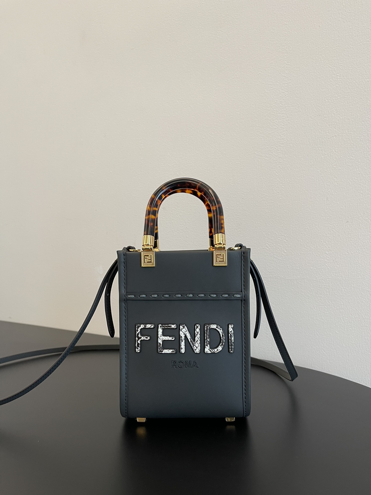 Fendi Mini Sunshine Shopper Black Leather Bag